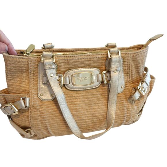 Michael Kors Gansevoort Cognac Leather Satchel Tote Summer Bag - Picture 1 of 10